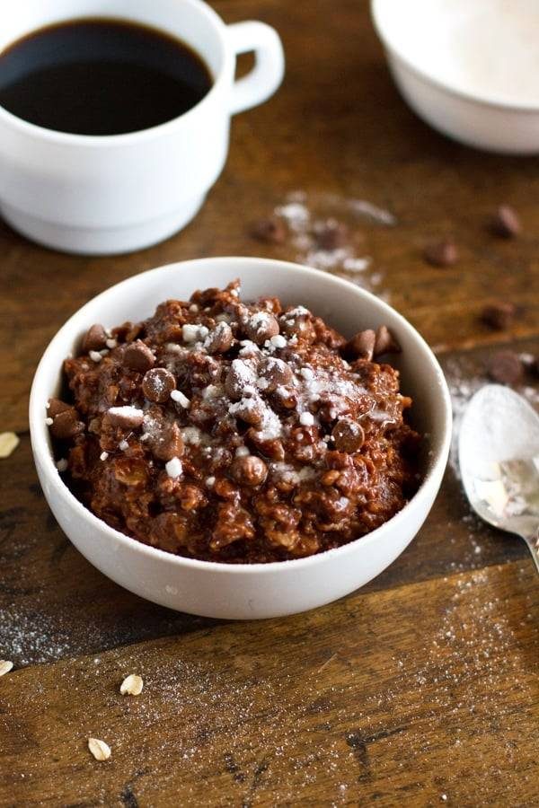 Double chocolate oatmeal in a bowl.