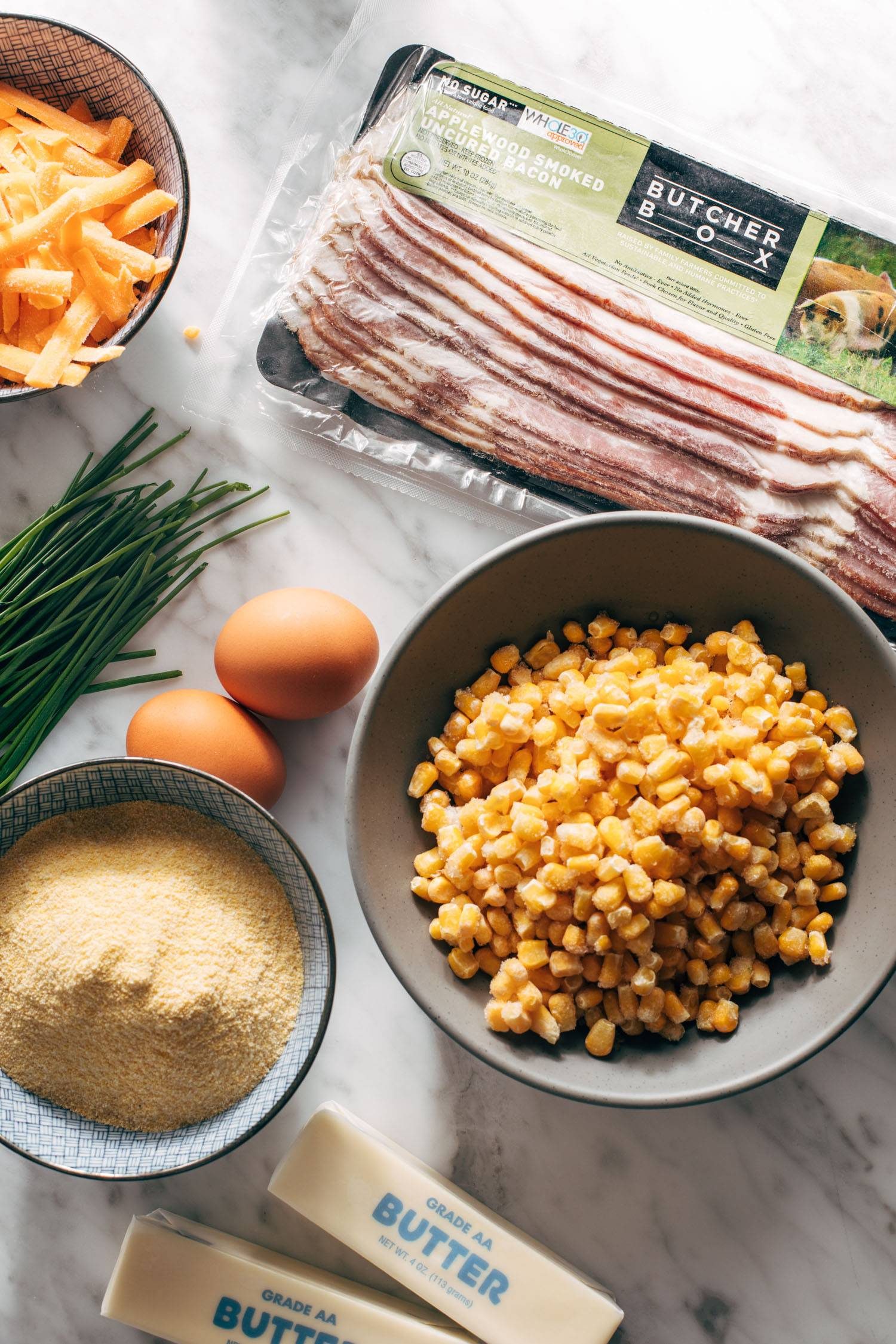Ingredients for corn casserole.