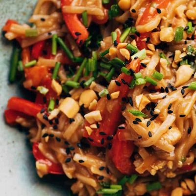 Instant Pot Chili Garlic Noodles in bowl with chopsticks.