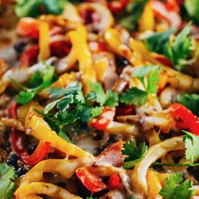 Easy Mexican Chicken Quinoa Casserole in a casserole dish.