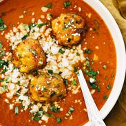 Sopa tarasca in a bowl.